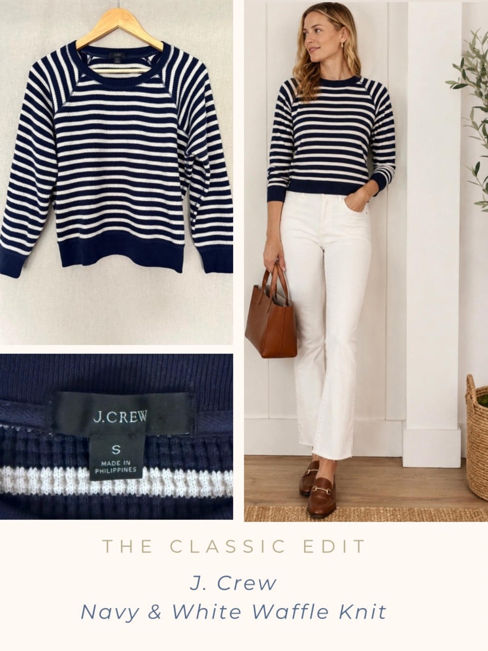 J.Crew Navy & White Striped Waffle Knit Shirt | Cozy Cotton Pullover